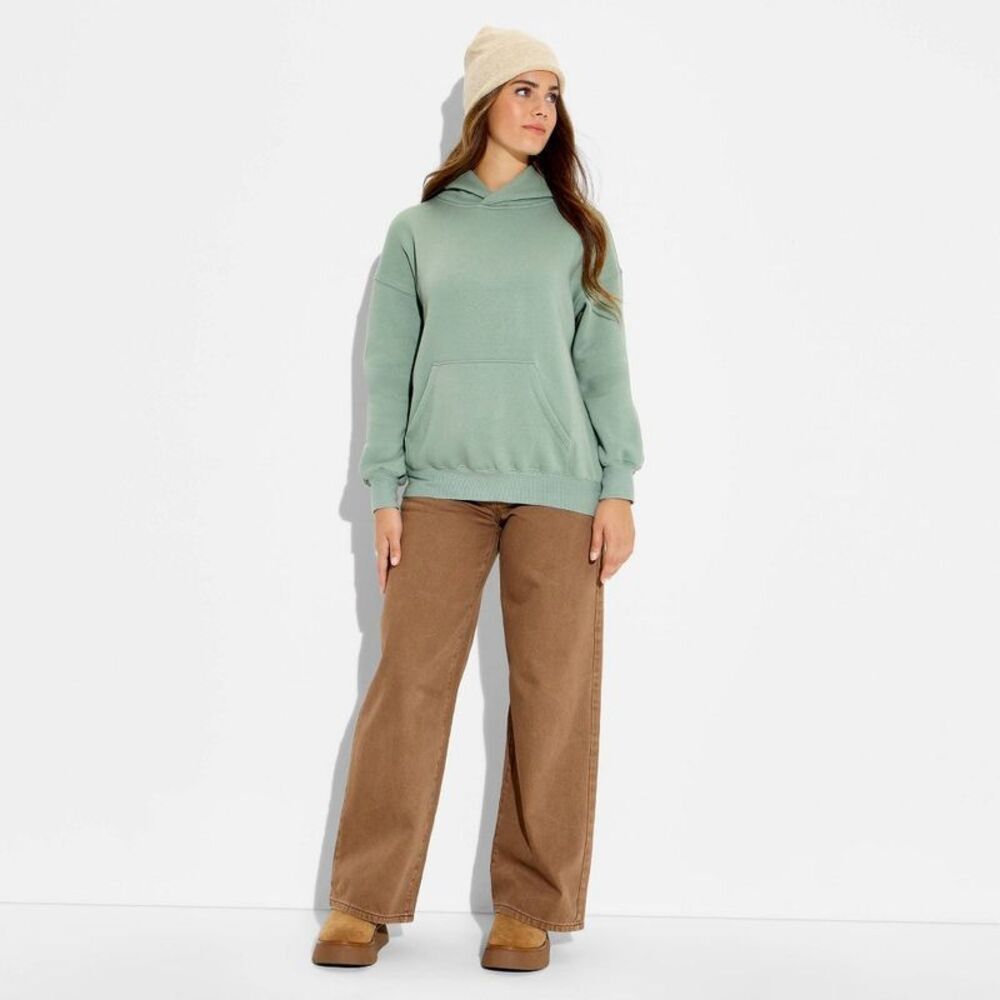 Women's Oversized Hooded Pullover Sweatshirt - Wild Fable Green Quote S
